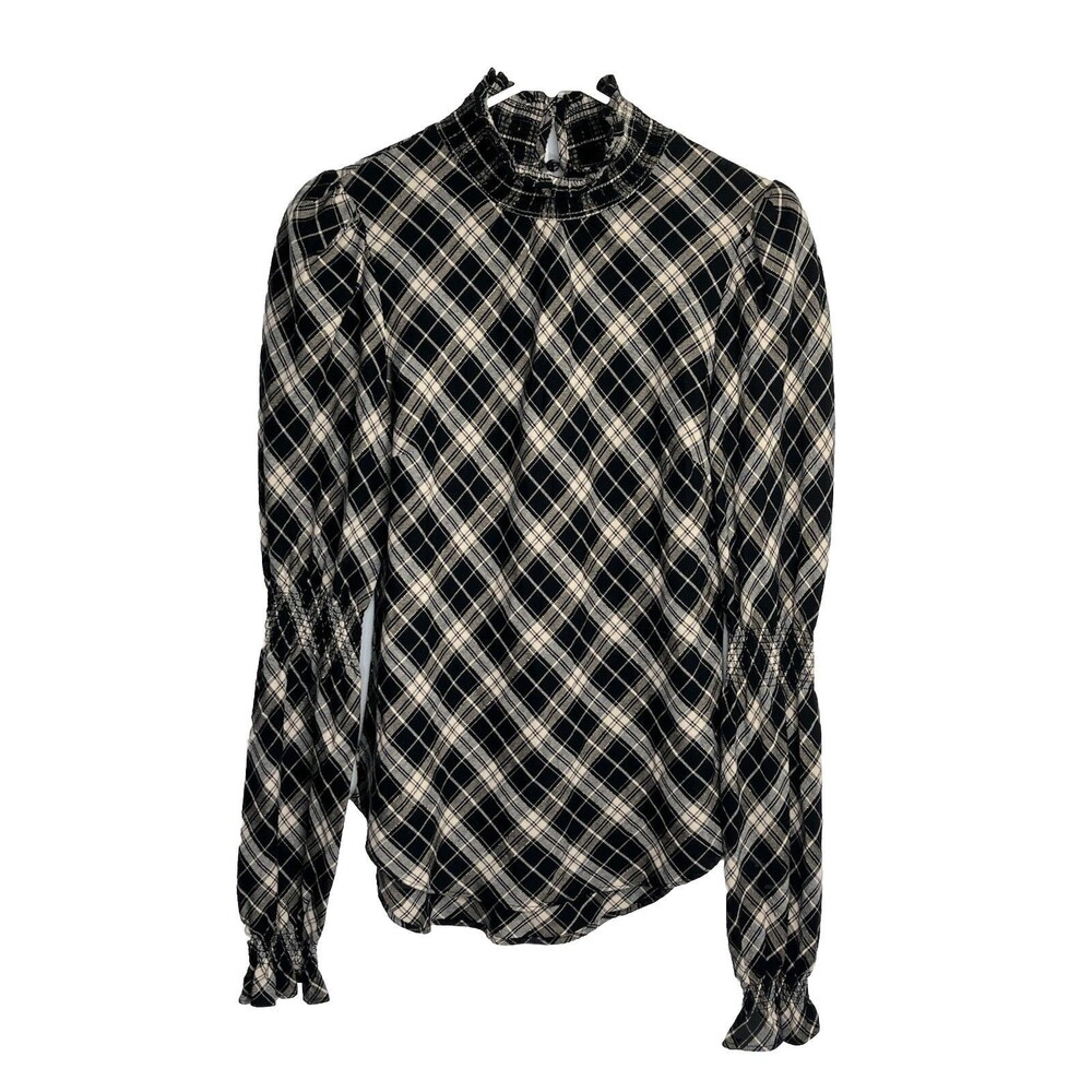 Veronica Beard sz 4 Corbie Mock Neck Ruffle Plaid Long Sleeve Top Blouse